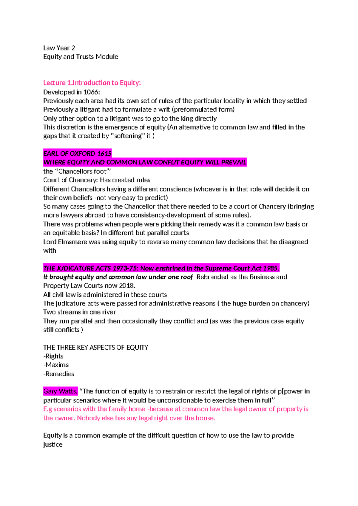 Lecture Notes: Equity and Trusts - Year 2 Overview and Key Concepts ...