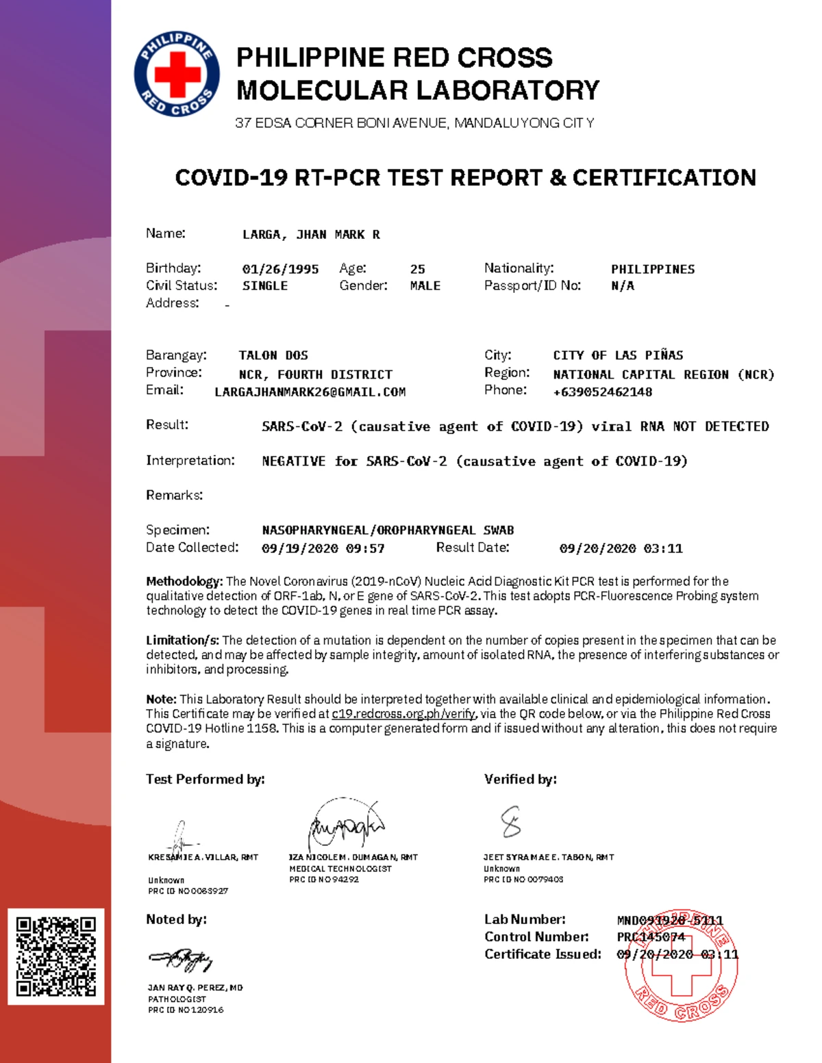 SARS-CoV-2 Rapid Antigen Test Result for Civil Engineering Testing ...