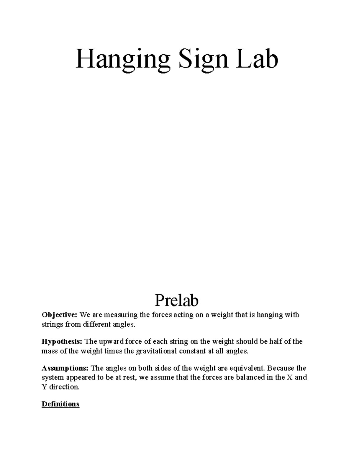 Hanging Sign Lab (Physics 101): Analyzing Forces and Errors - Studocu