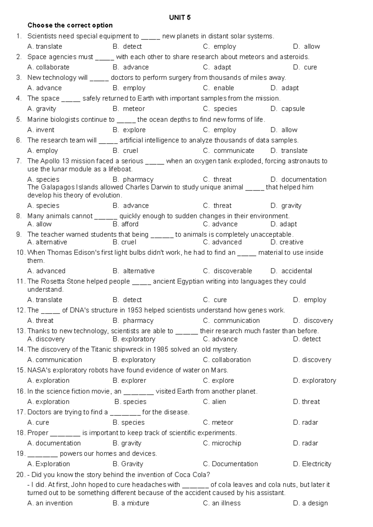 UNIT 5 Friends Plus 9 Review: Vocabulary and Sentence Structure - Studocu