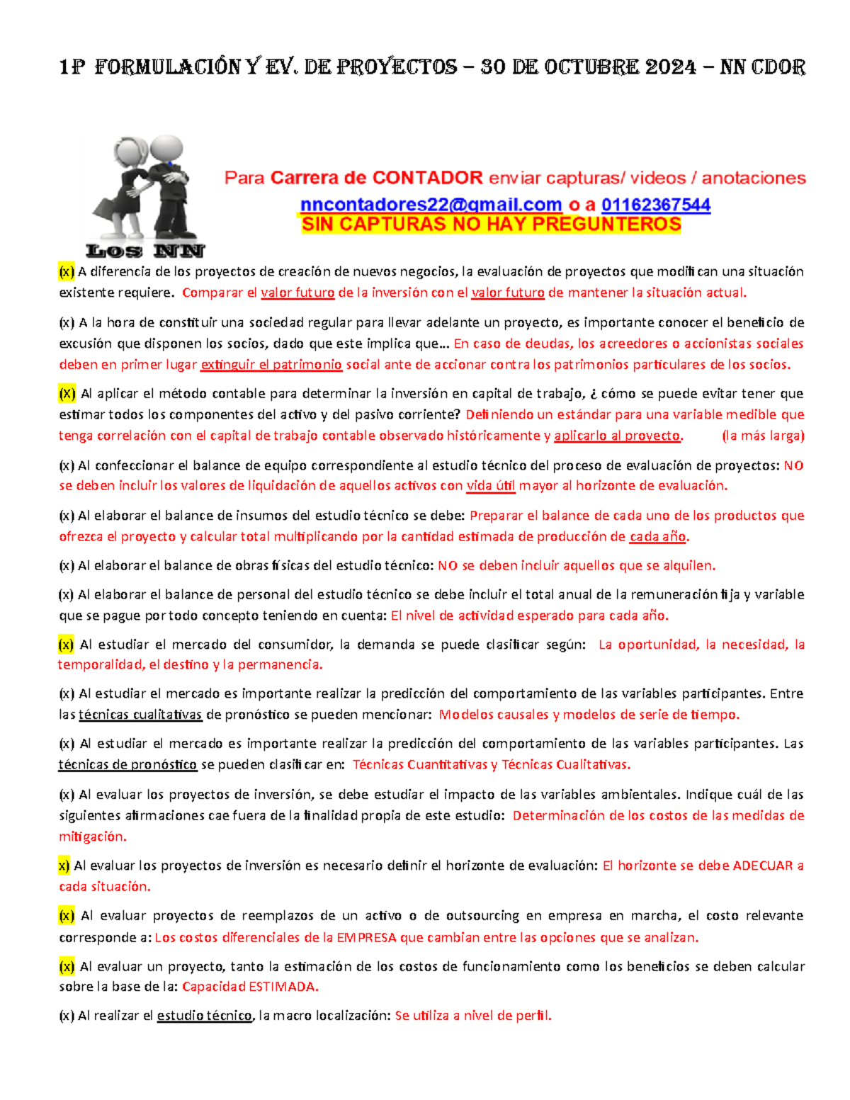 P1 Fy Ev de Proyectos 30 octubre 2024 NN CDOR - (x) A diferencia de los ...