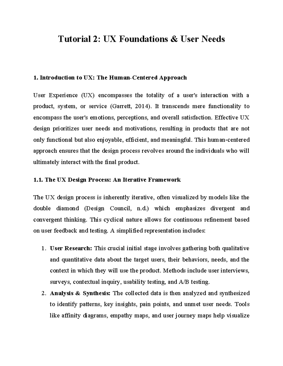 Tutorial 02: UX Foundations & User Needs Overview - Studocu