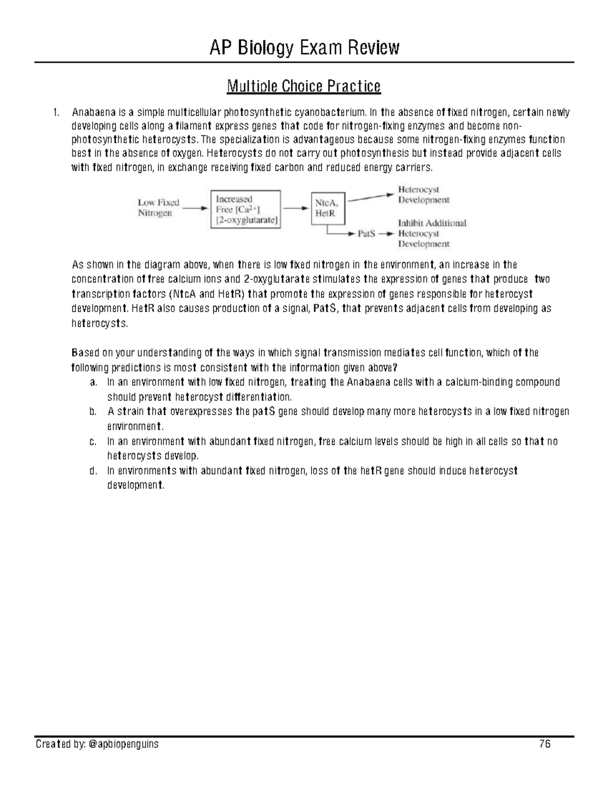 AP Biology (Unit 4) Exam Review: Multiple Choice Practice Test - Studocu