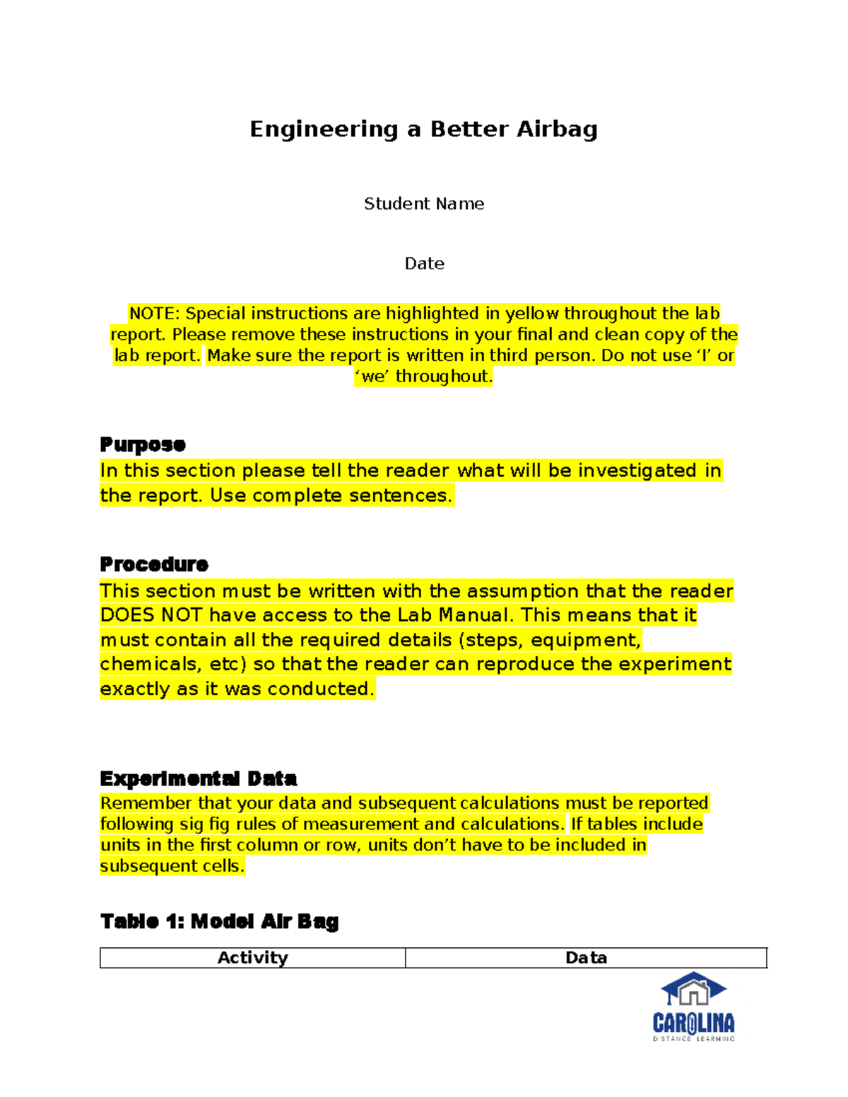M6 Lab 2 - Engineering an Improved Airbag Lab Report 2023 - Studocu
