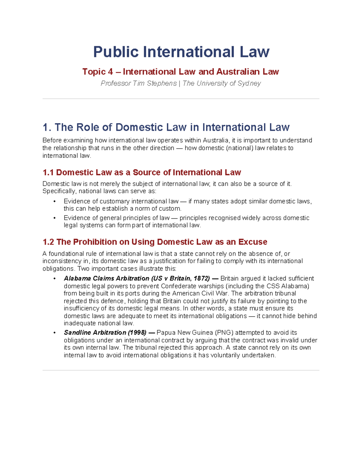 Public International Law Topic 4: Domestic Law & International Law ...
