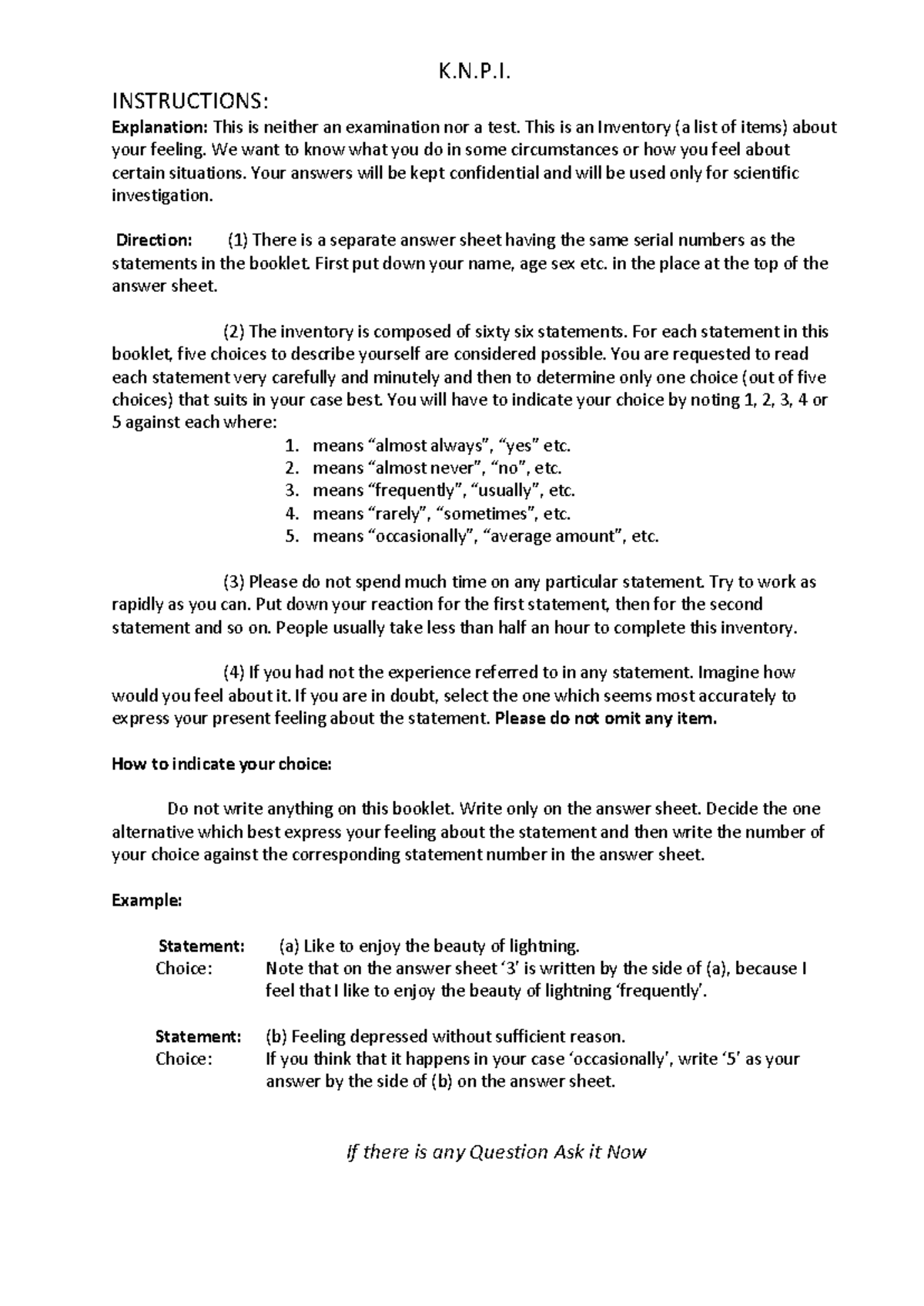 Practical K.N.P.I. Instructions and Scoring Guide - Studocu