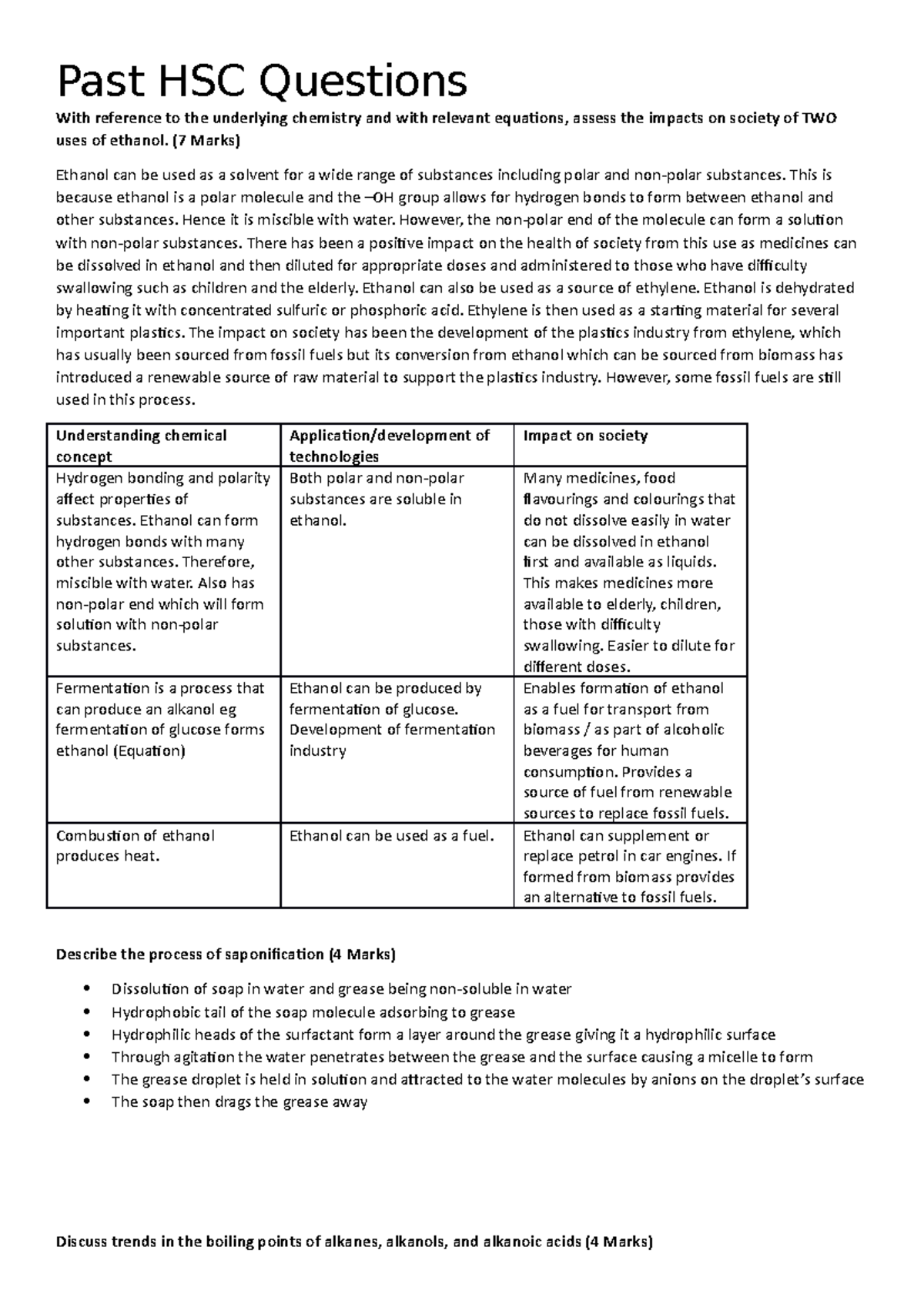 Past HSC Questions - Chemistry Mod 7 & 8 Insights and Evaluations - Studocu