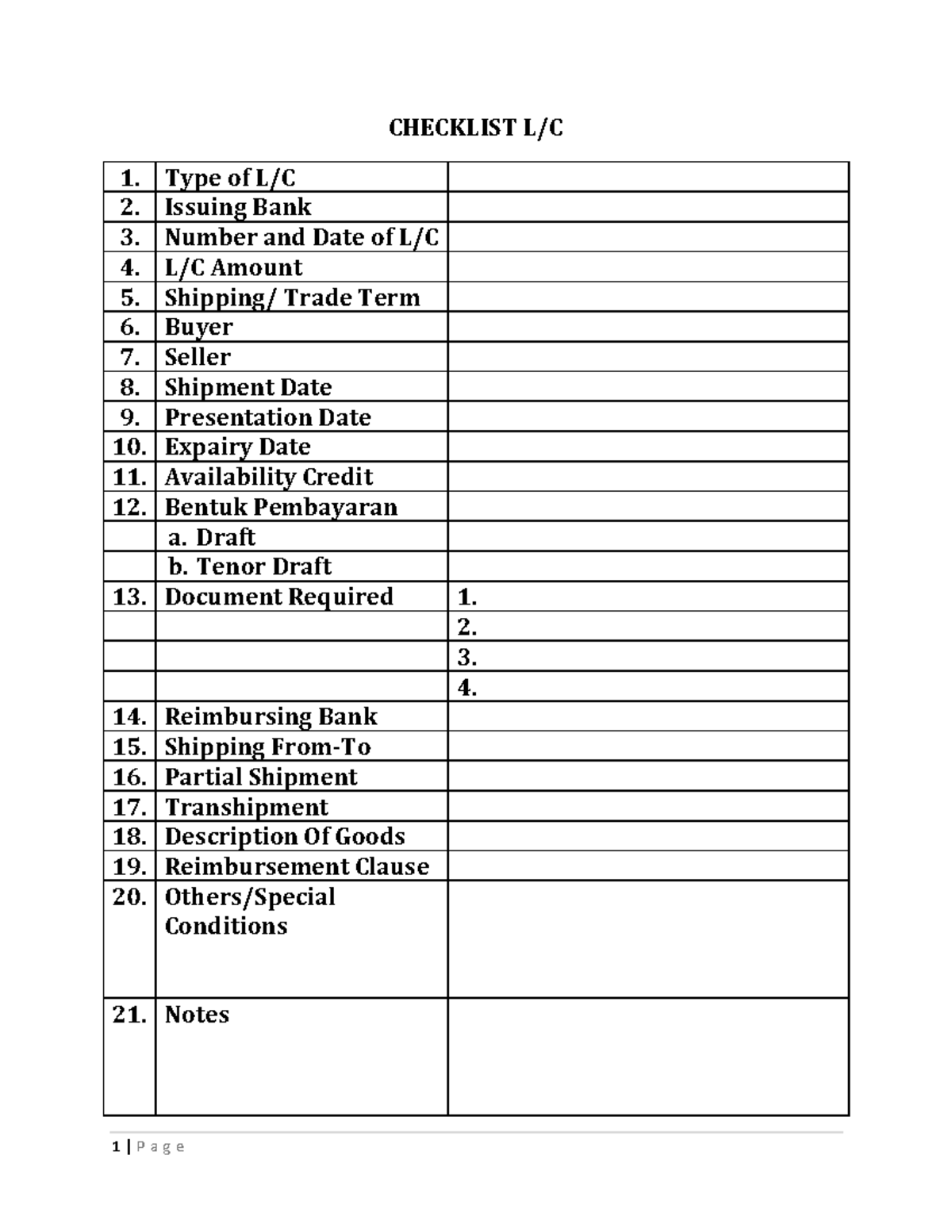 Checklist and Documents for Export L/C - FORM Dokumen Ekspor - Studocu