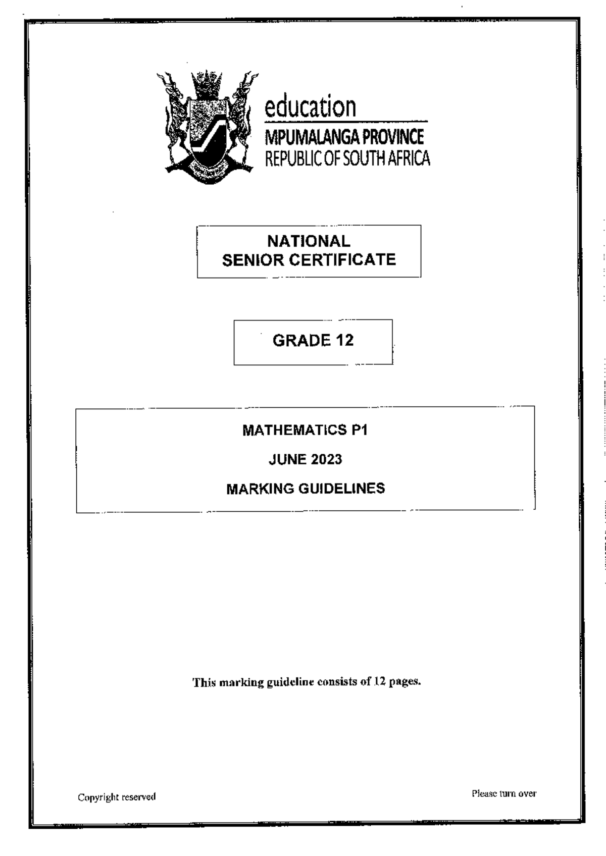 Grade 12 Mathematics P1 June 2023 Marking Guidelines Memo - Studocu