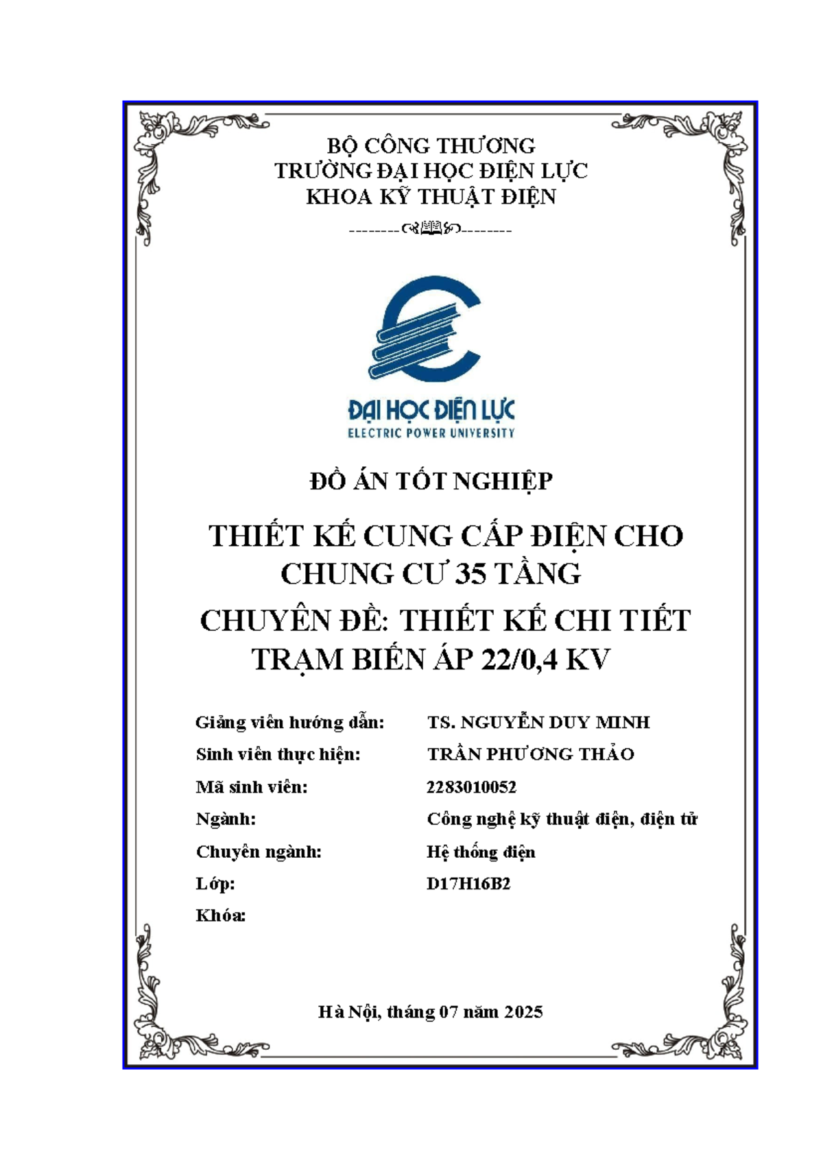 Đồ Án Tốt Nghiệp: Thiết Kế Cung Cấp Điện Chung Cư 35 Tầng - D17H16B2 - Document Preview