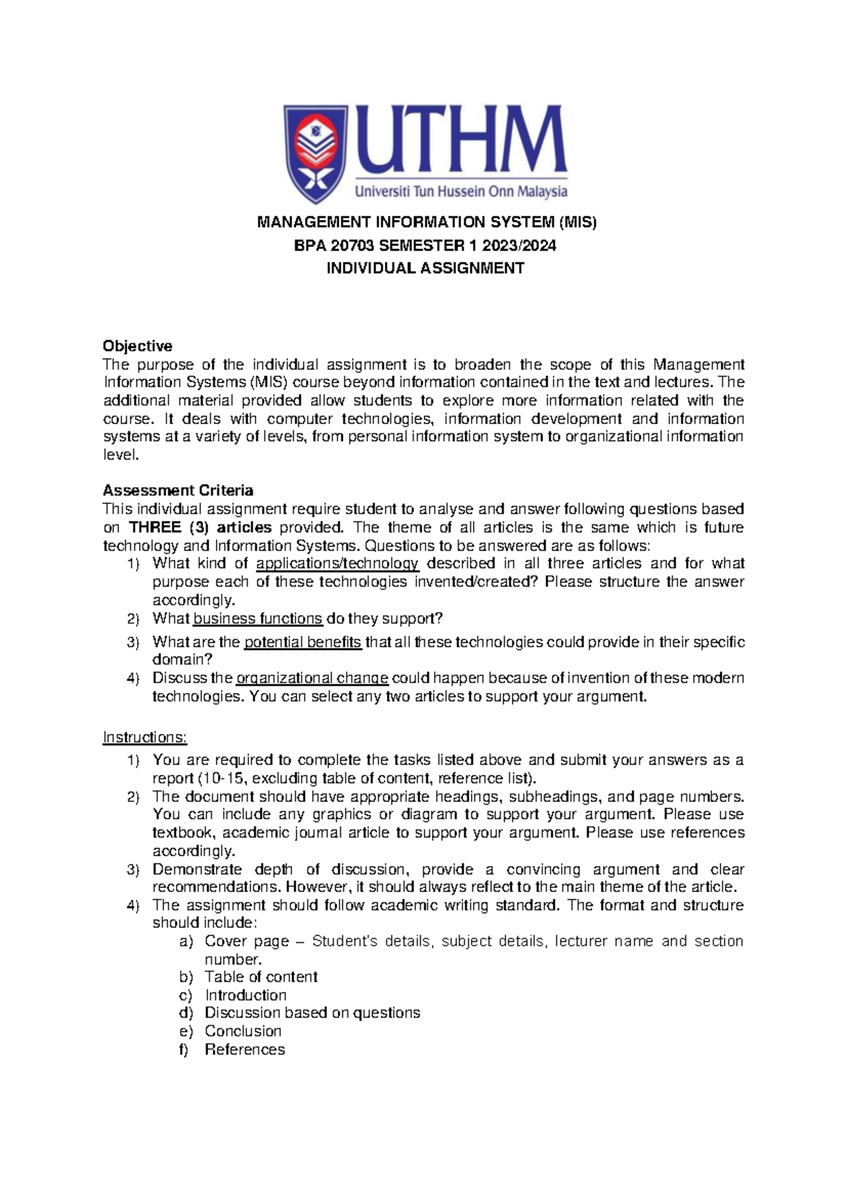 Individual Assignment on Future Tech & Info Systems - BPA 20703 Sem 1 ...