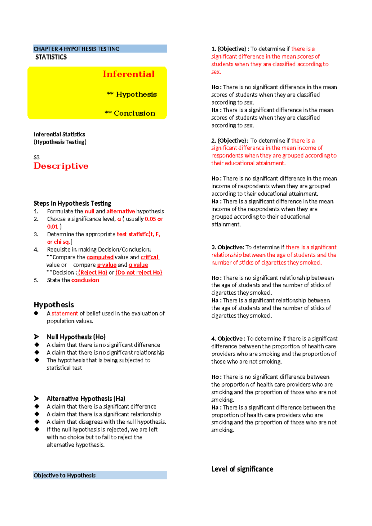 Math Chapter 4 Hypothesis Testing - CHAPTER 4 HYPOTHESIS TESTING ...