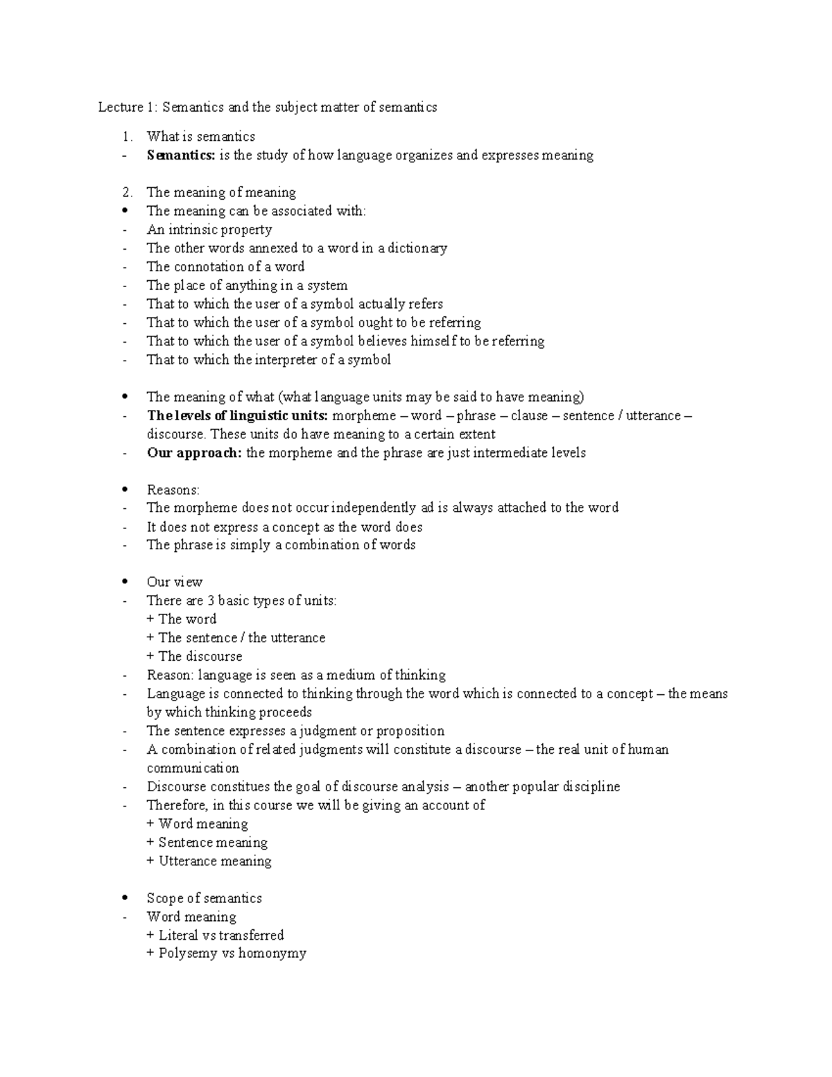 Lecture 1: Semantics and Meaning in Language (Course Code: NGH) - Studocu