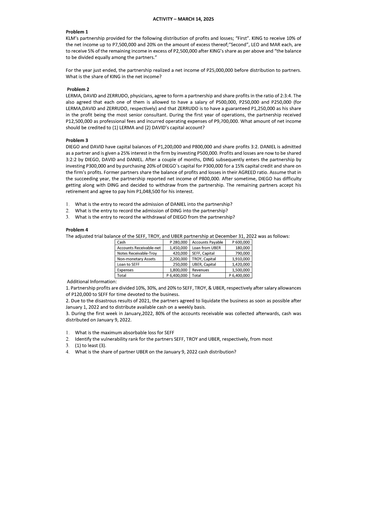 Activity Problems and Solutions - March 14, 2025 - PRACTICE - Studocu