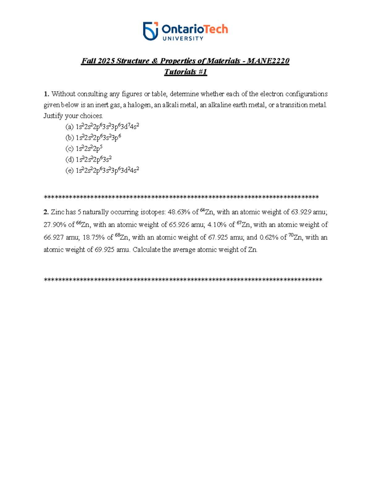 Fall 2025 Structure Properties of Materials Tutorial #1 Analysis - Studocu