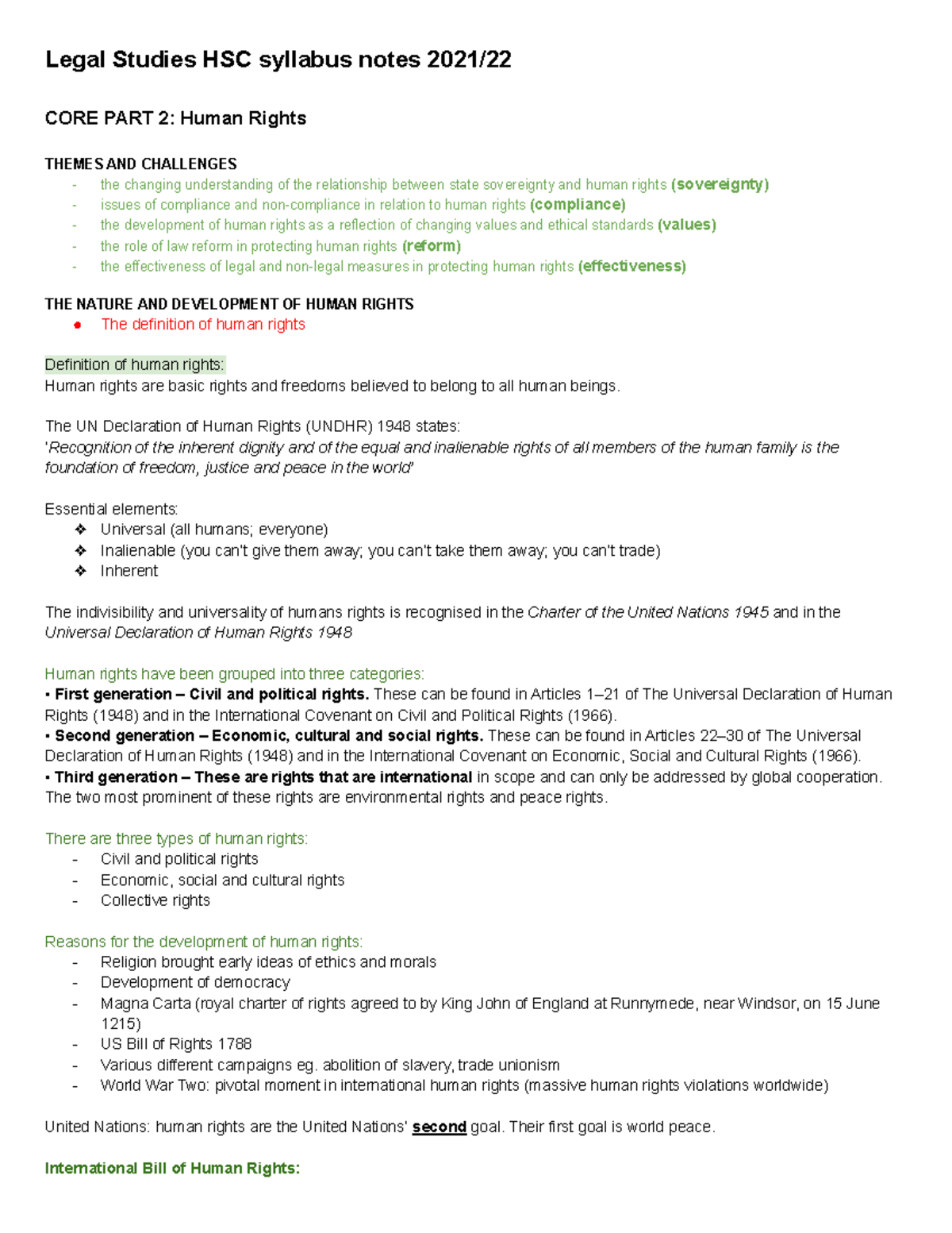 Legal Studies HSC Syllabus Notes: Human Rights Themes & Challenges ...