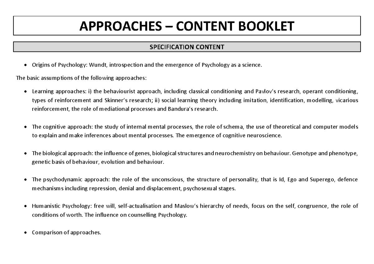 Approaches in Psychology: Origins, Theories, and Key …