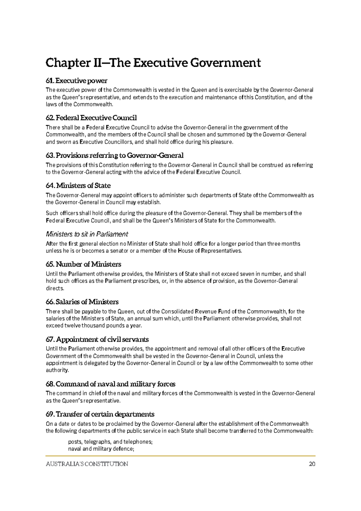 Cth Con EXEC - Notes on Executive Government Chapter 61-69 - Studocu