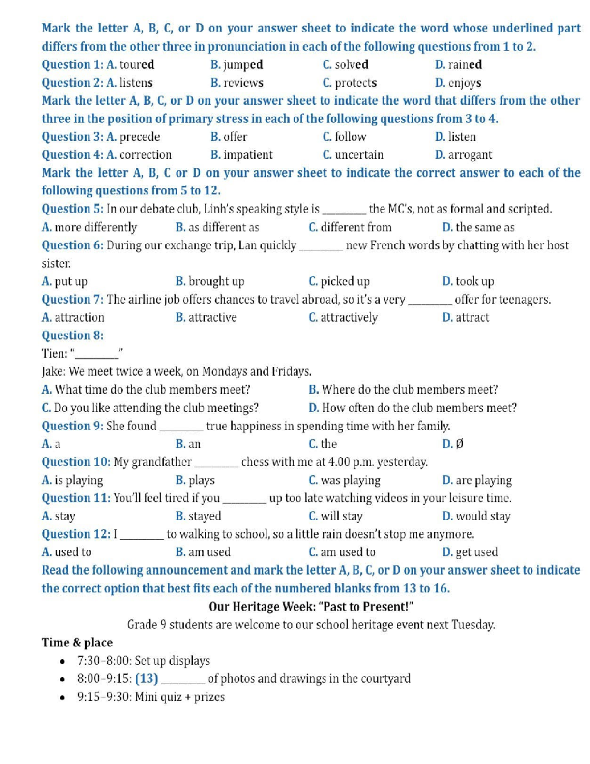 English Language Practice Questions for Students (Doc1) - Studocu