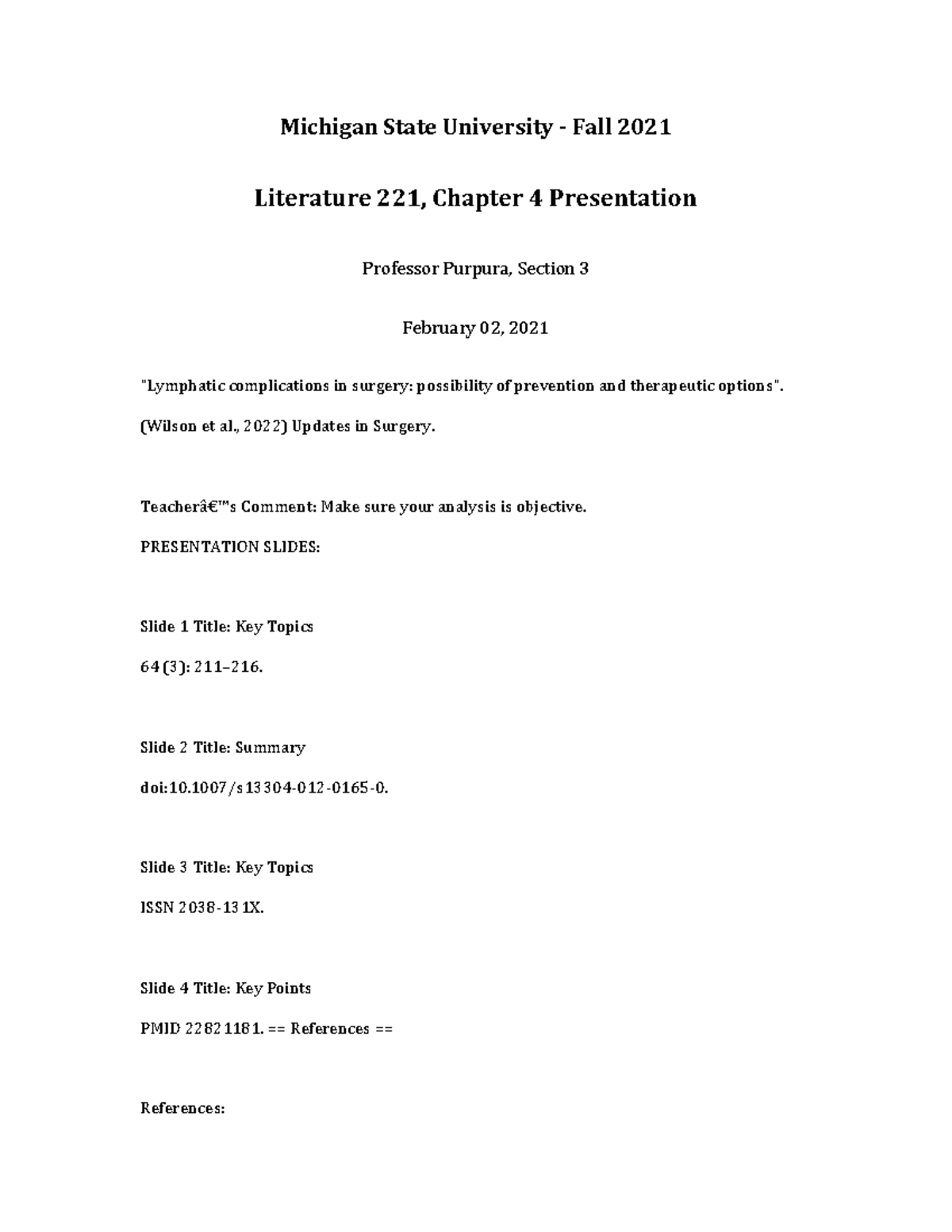 Literature 221 Chapter 4 Presentation - Michigan State University ...