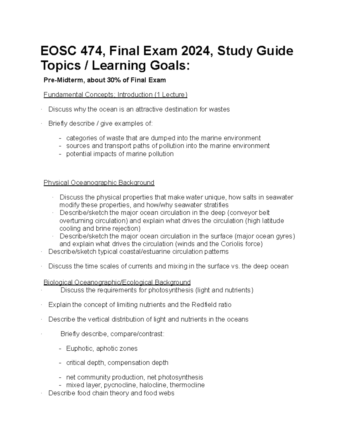 EOSC 474 Final Exam Study Guide - Marine Pollution & Ecology Insights ...