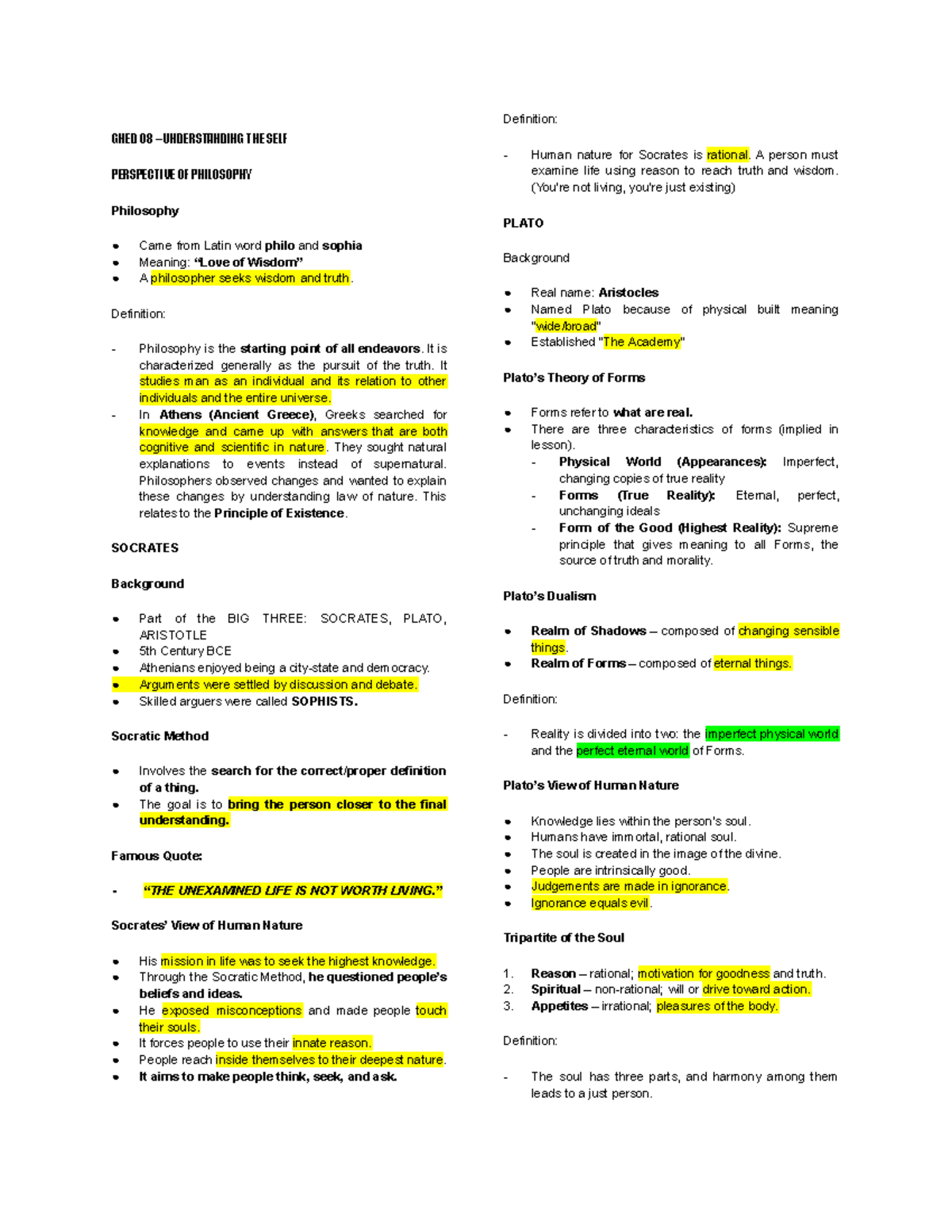 UTS 08: Understanding the Self - Key Concepts for Midterms - Studocu