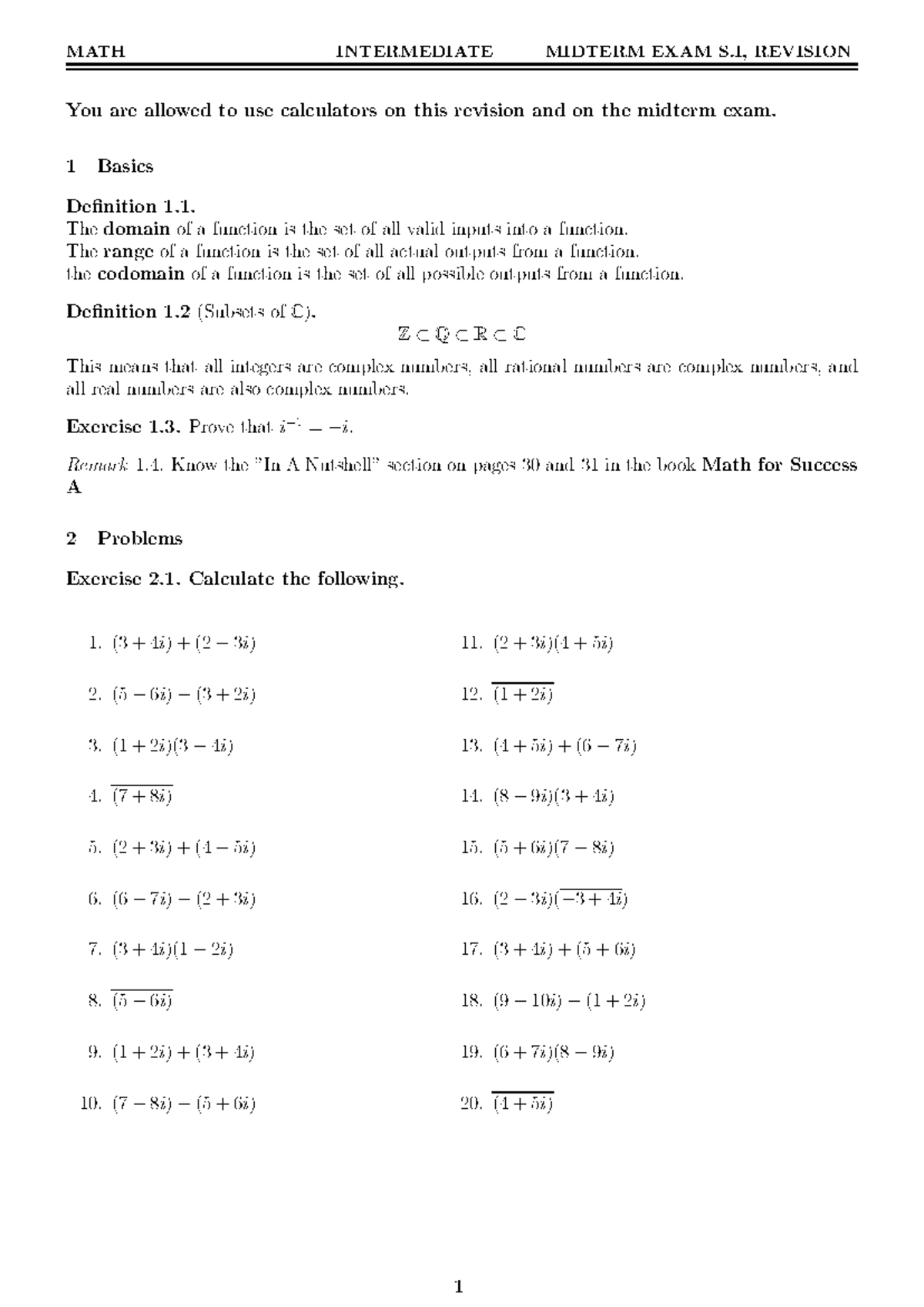 MATH INTERMEDIATE MIDTERM EXAM S.I. REVISION NOTES - Studocu