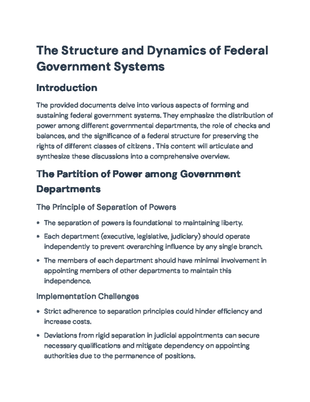 Federal Government Systems: Structure, Dynamics, and Rights ...
