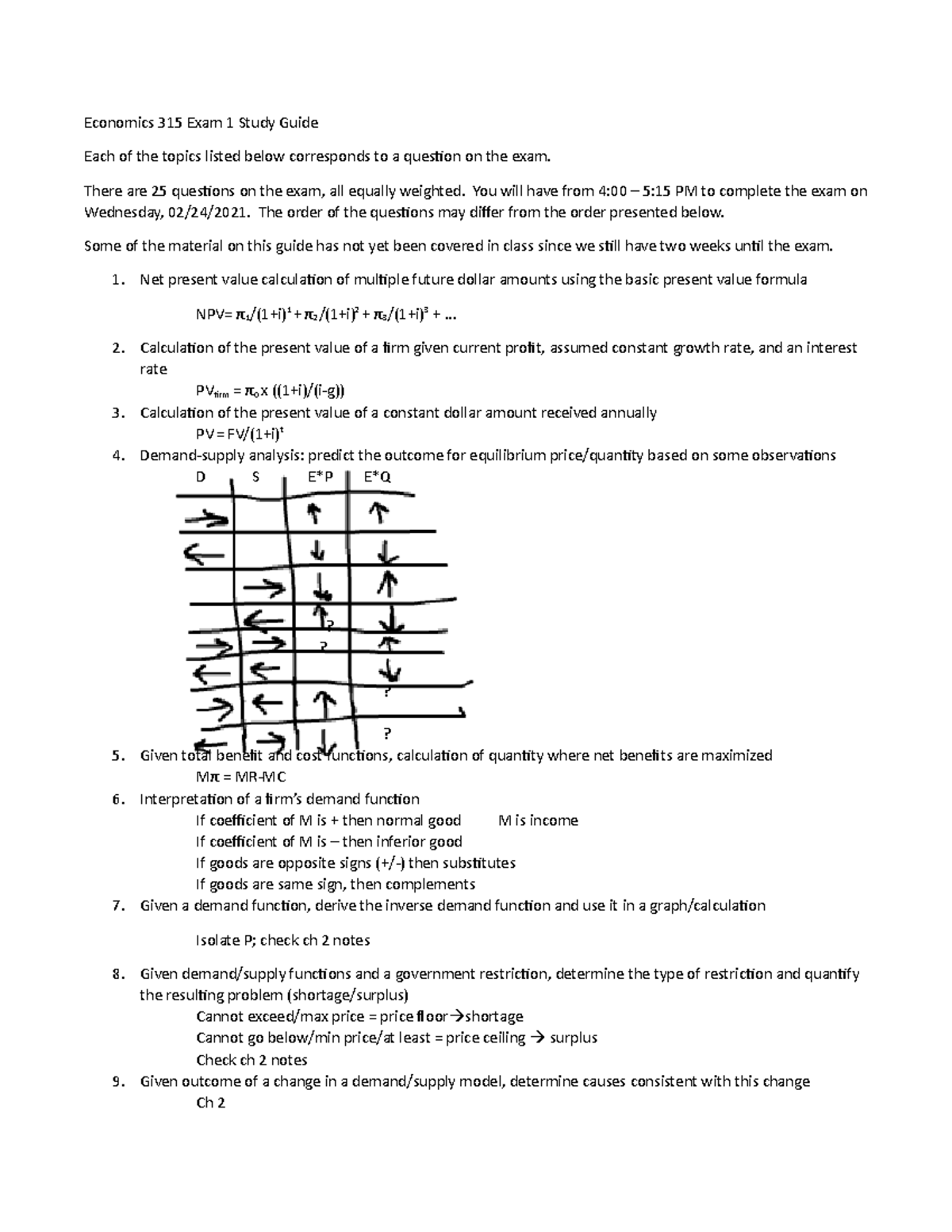 Econ 315 Exam 1 Study Guide: Key Topics & Formulas for Success - Studocu