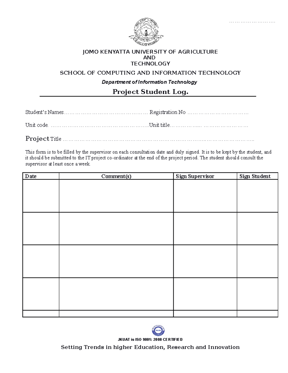 DIT 0402 - Project Student Log Consultation Guide - Studocu