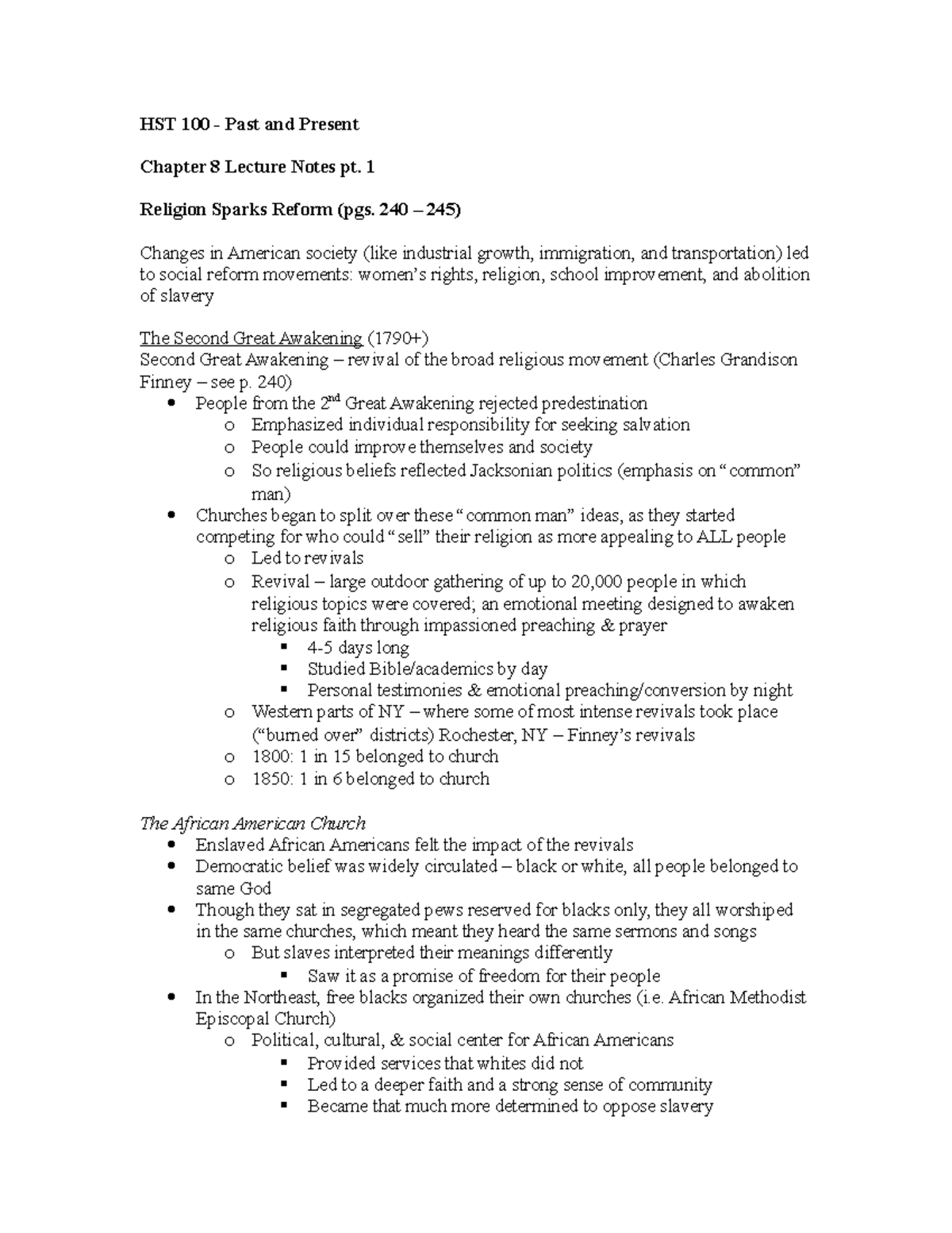 Hst 100 - chapter 8 pt. 1 lecture notes - HST 100 - Past and Present ...