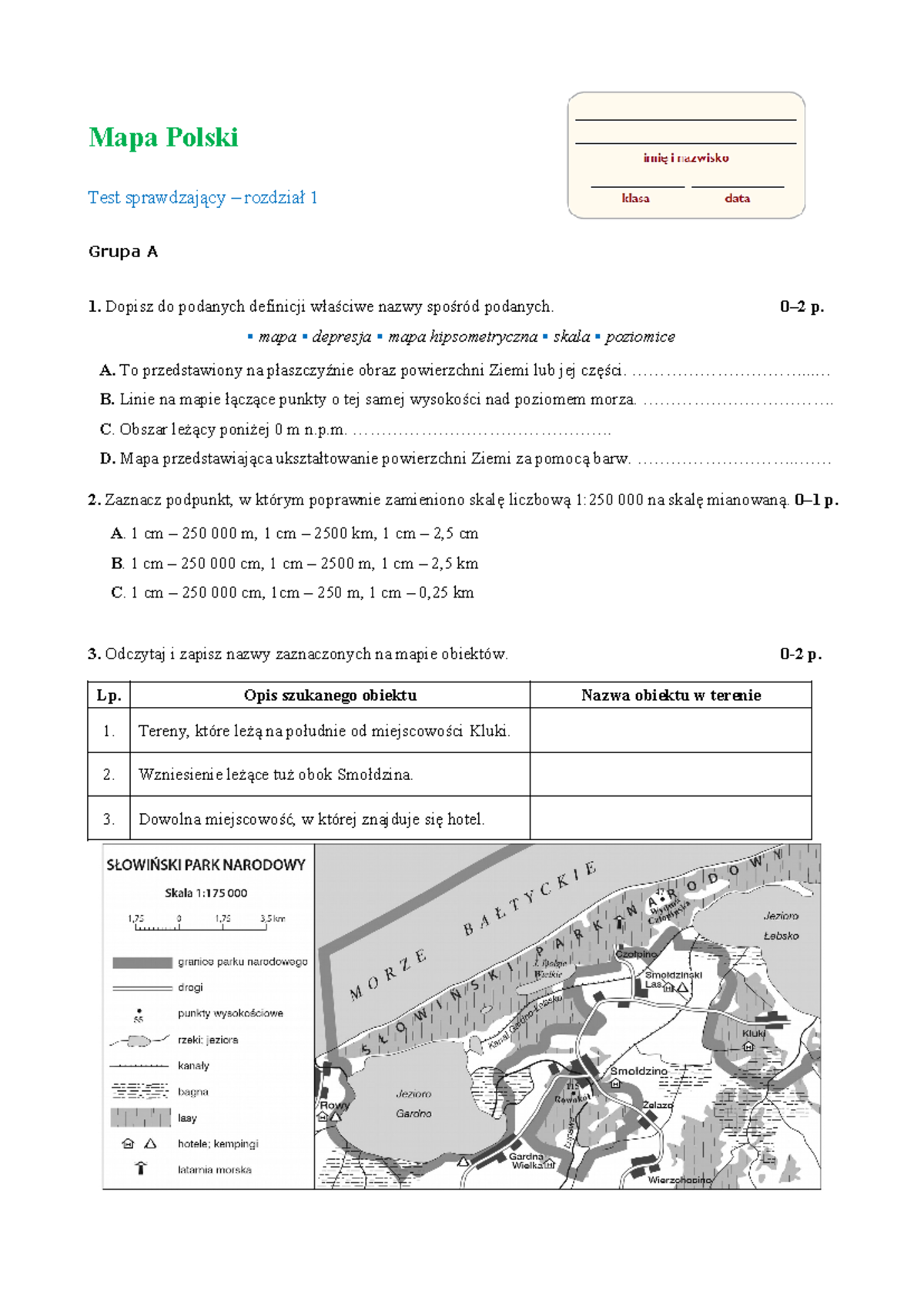 Test z geografii - Klasa 5 - Mapa Polski - Rozdział 1 - Studocu