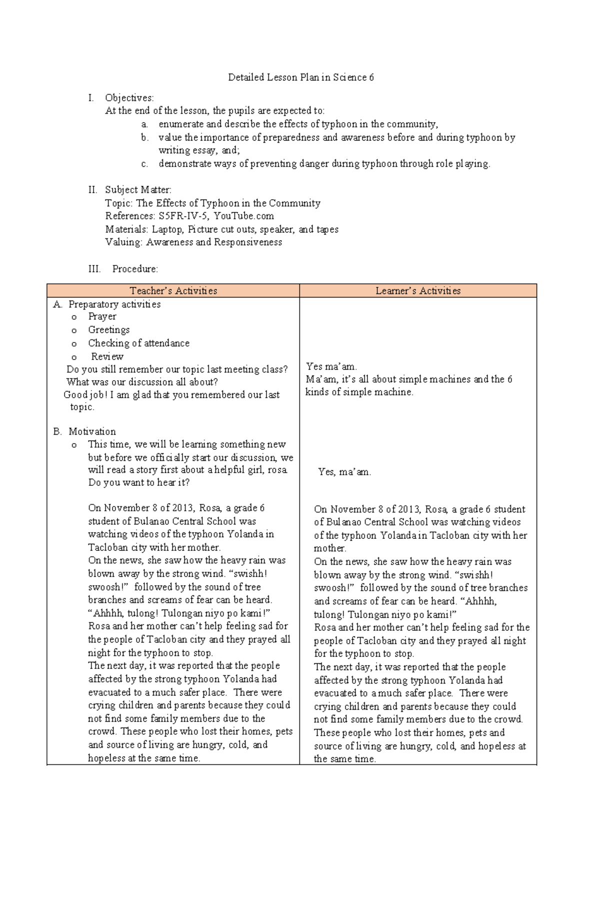 DLP-TS Science Lesson Plan: Understanding Typhoon Effects - Studocu