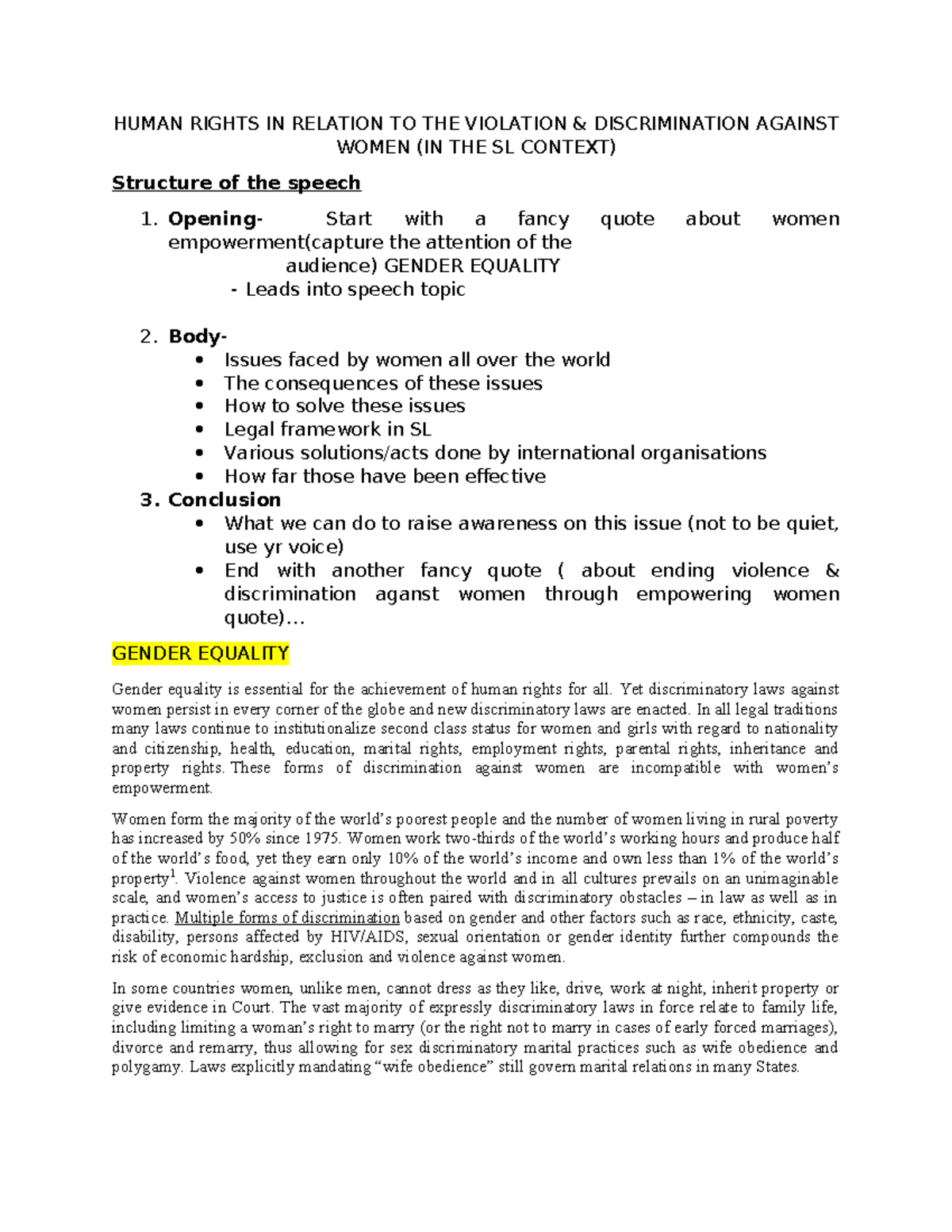 HUMAN RIGHTS & DISCRIMINATION AGAINST WOMEN IN SL CONTEXT - Studocu