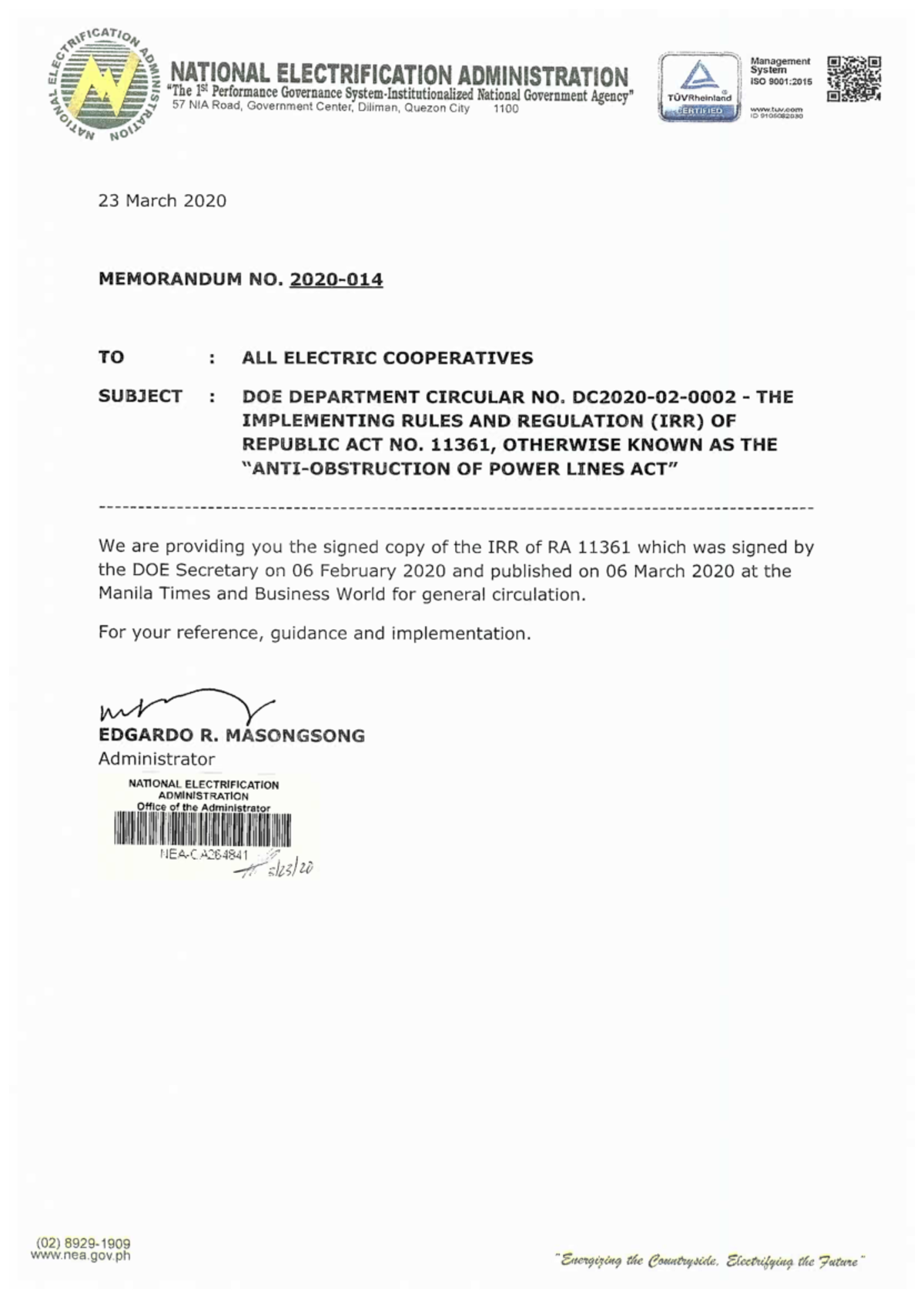 Approved IRR of RA 11361 on the obstruction of power lines - Document Preview