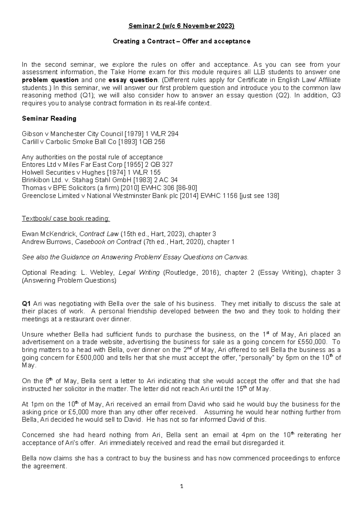 Contract Law Seminar 2 - ABC - Seminar 2 (w/c 6 November 2023) Creating ...