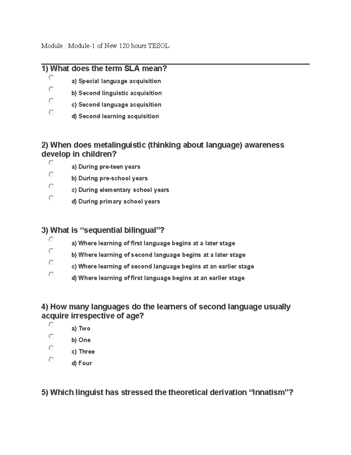 TESOL 101: Comprehension Q&A & MCQs for Introductory Concepts - Studocu