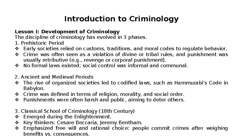CRIM 101: Introduction to Criminology - Lesson I Overview - Studocu