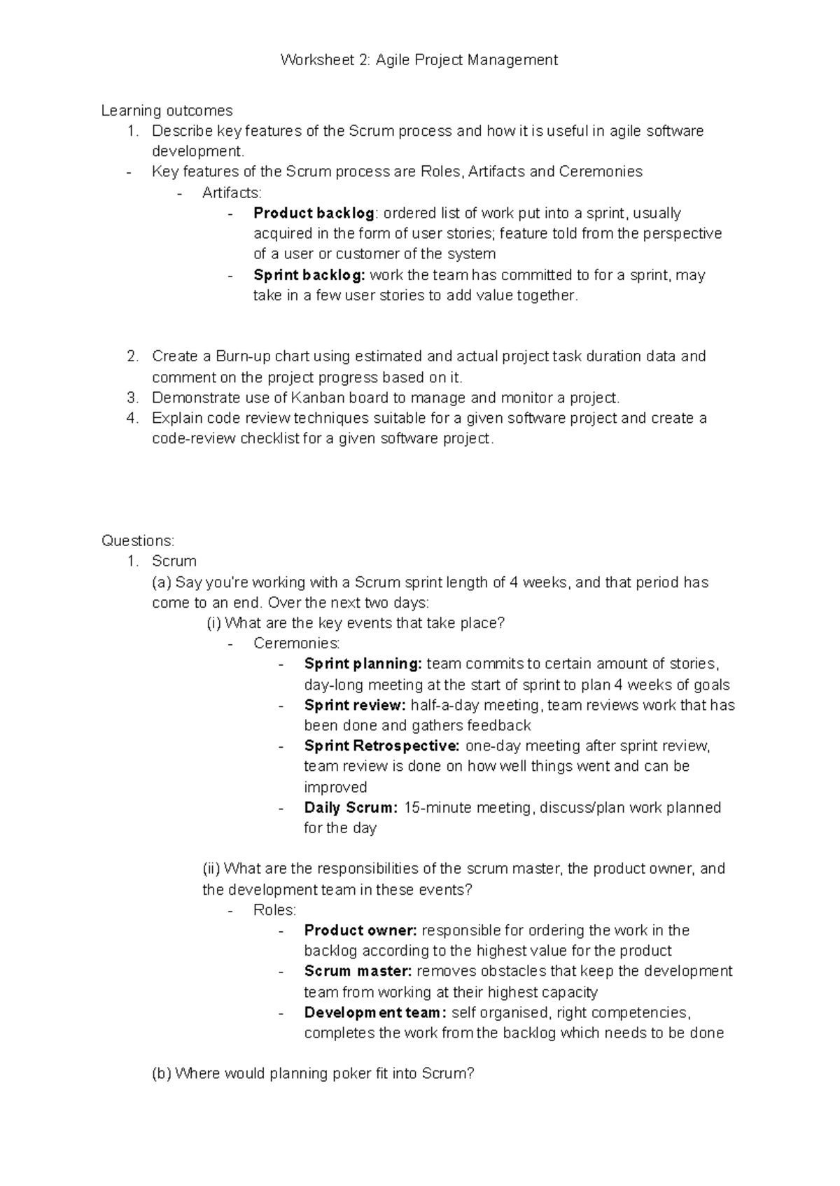 ISAD1000 Worksheet 2: Key Features of Scrum in Agile PM - Studocu