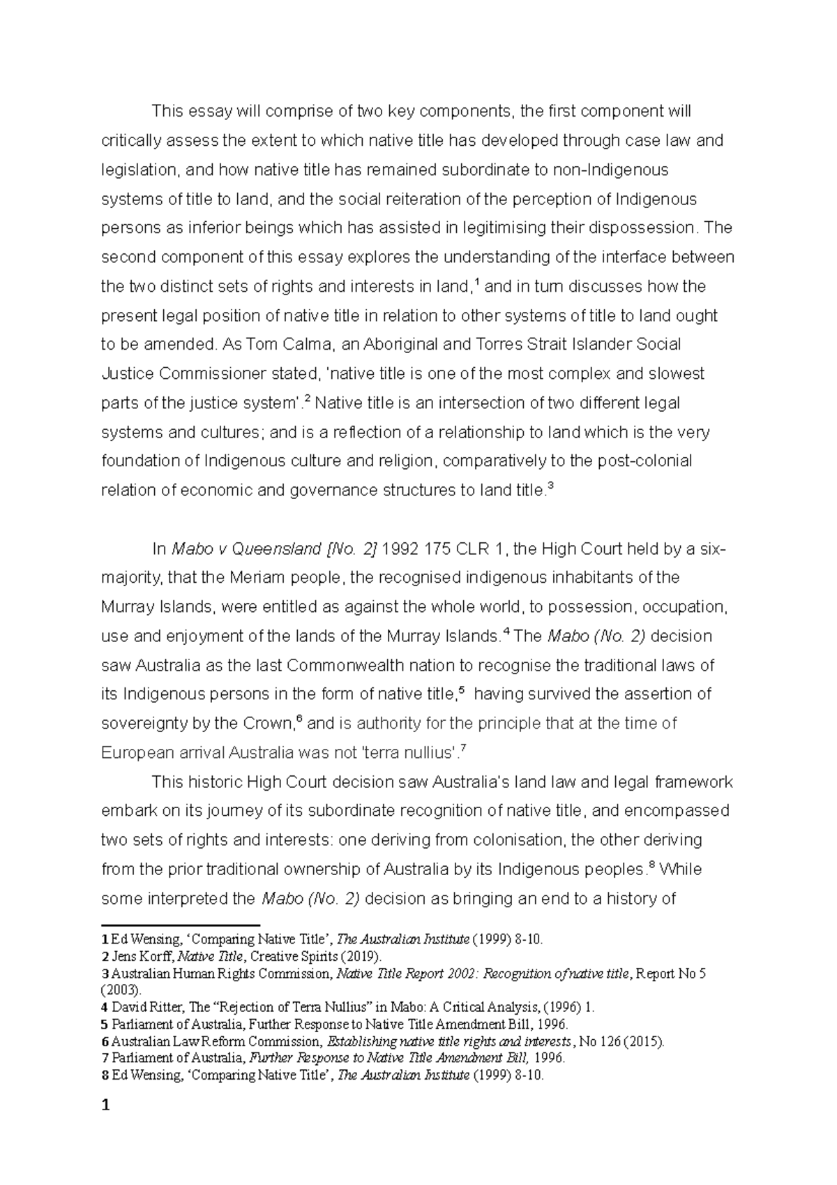 Essay - The Evolution and Challenges of Native Title in Australia - Studocu