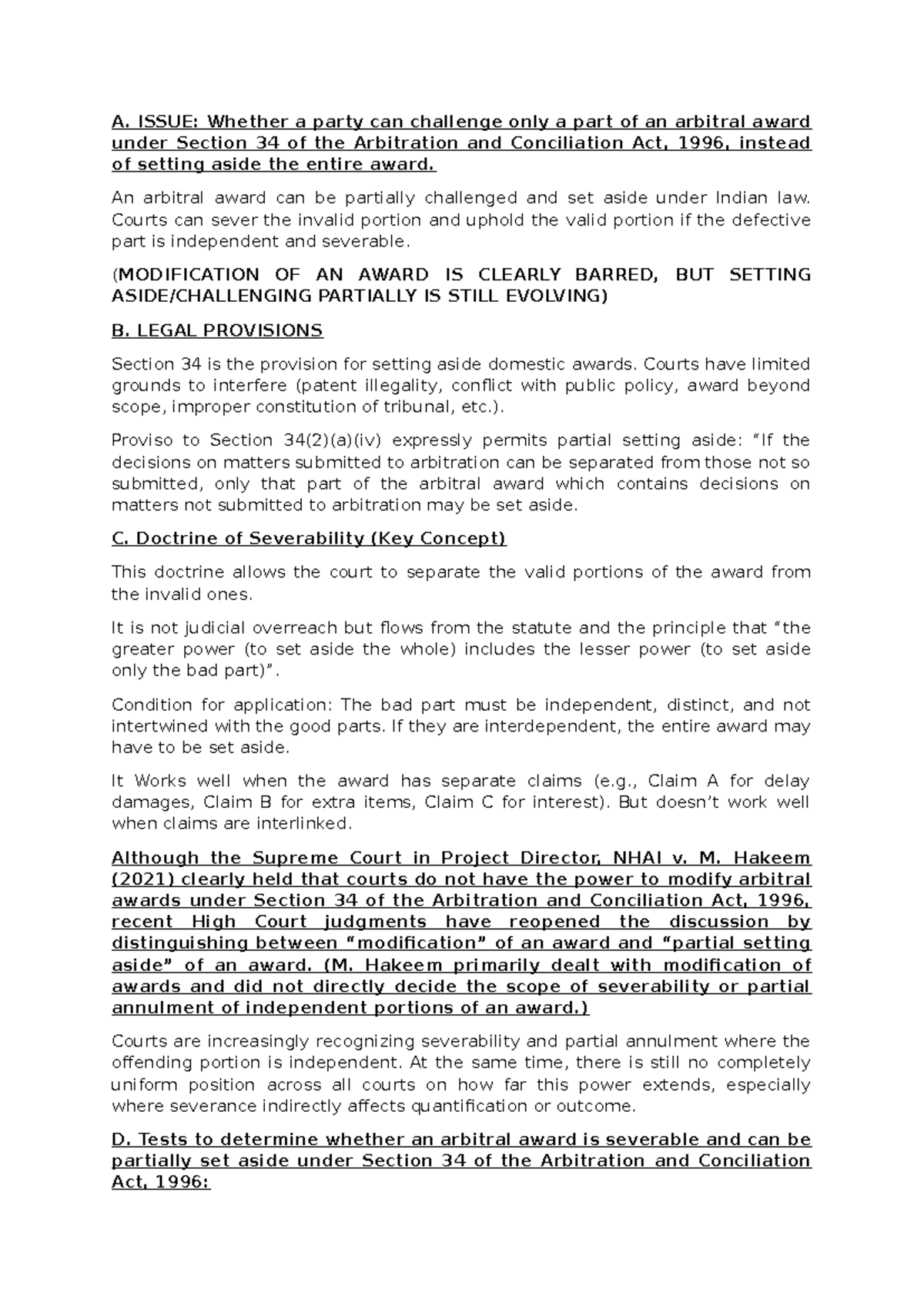 Partial Challenge to an Arbitral Award under Sec 34 of the Arbitration ...