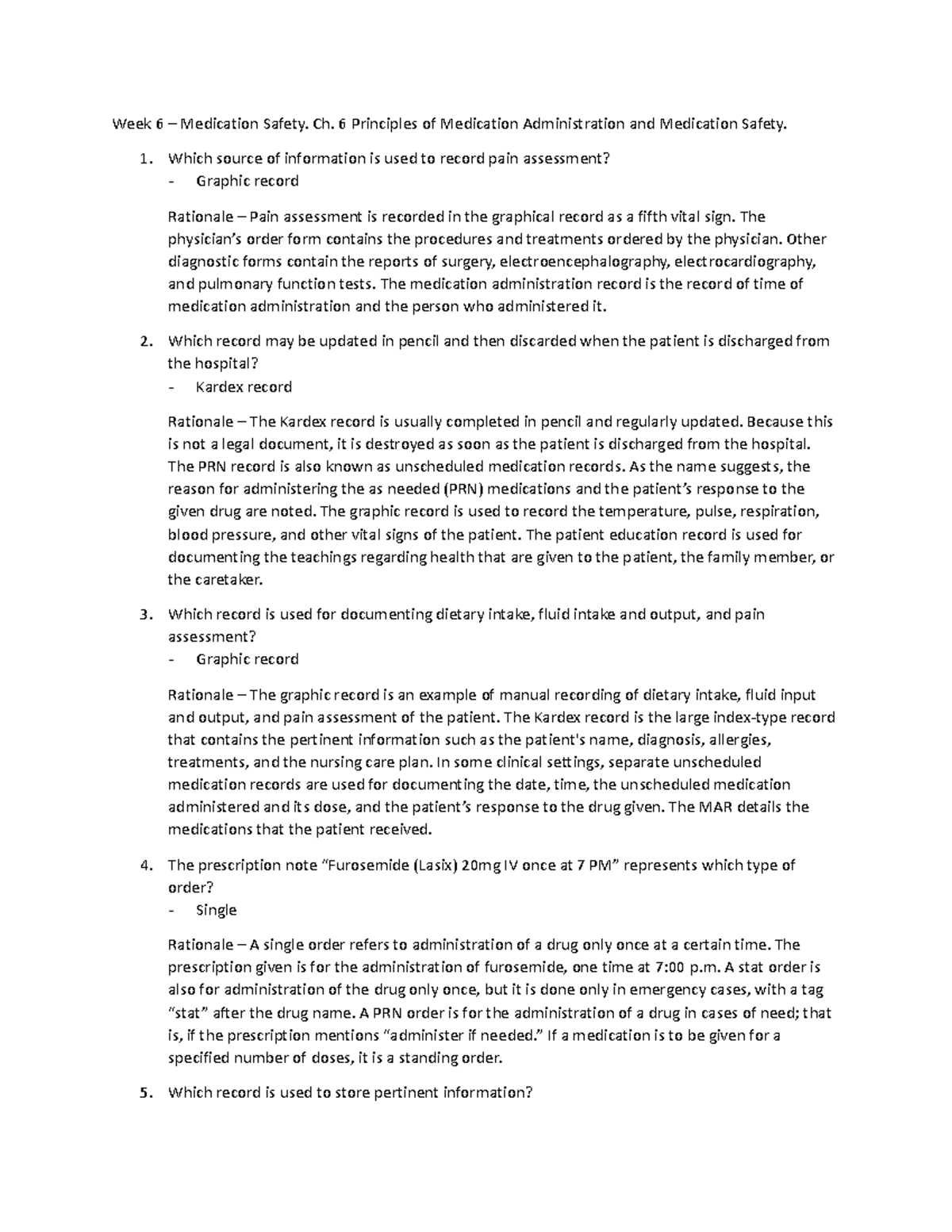 Week 6 Medication Safety: Ch. 6 Principles of Medication Administration ...