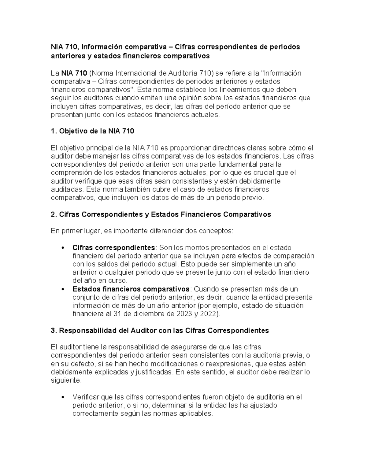 NIA 710, auditoría de cifras comparativas y estados financieros de ...