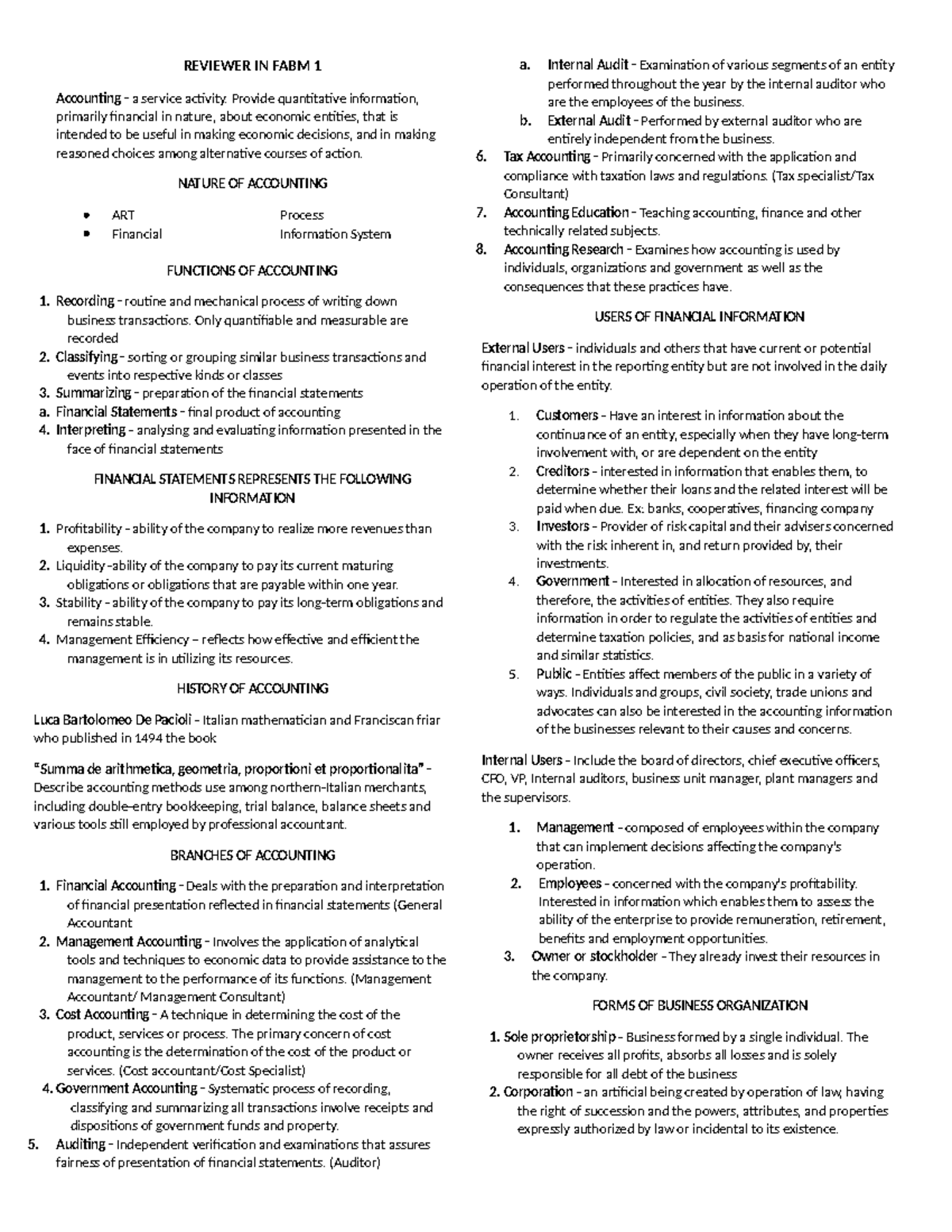 Reviewer in FABM 1: Comprehensive Accounting Notes for G12 - Studocu