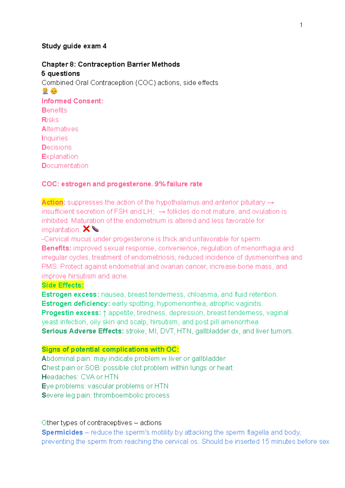 OB Study Guide Exam 4: Focus on Postpartum Care and Contraception - Studocu