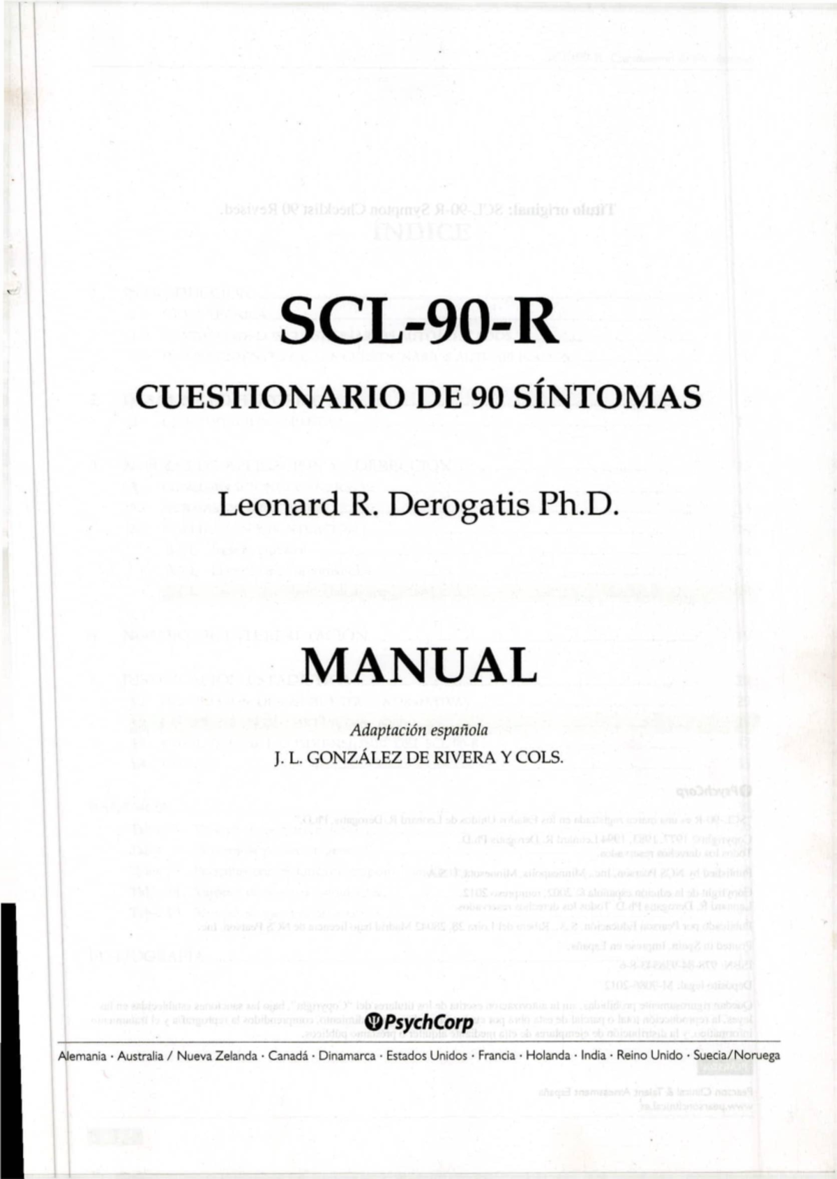 Cuestionario de 90 Síntomas (SCL-90-R) - Manual de Interpretación - Studocu
