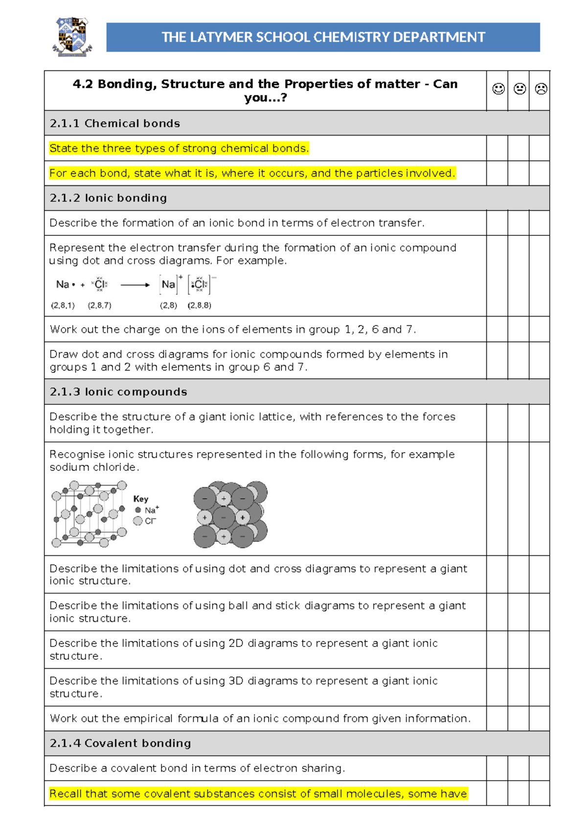 4.2 Bonding, Structure and the Properties of Matter - ..? 2.1 Chemical ...