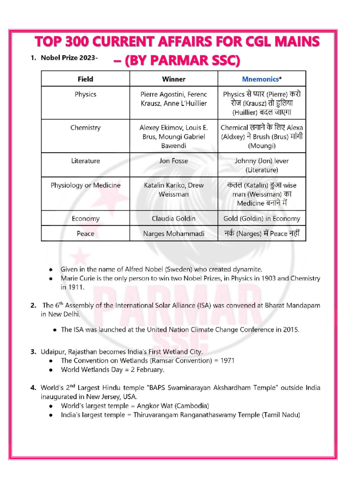 Current Affairs Highlights for SSC CGL Mains 2024: Key Updates and ...
