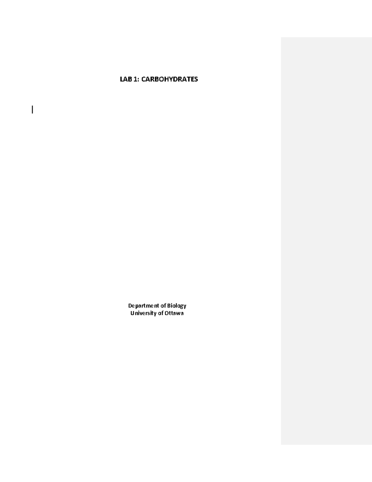 BCH 2333 Introduction to Biochemistry Lab 1 Corrected Carbohydrates ...
