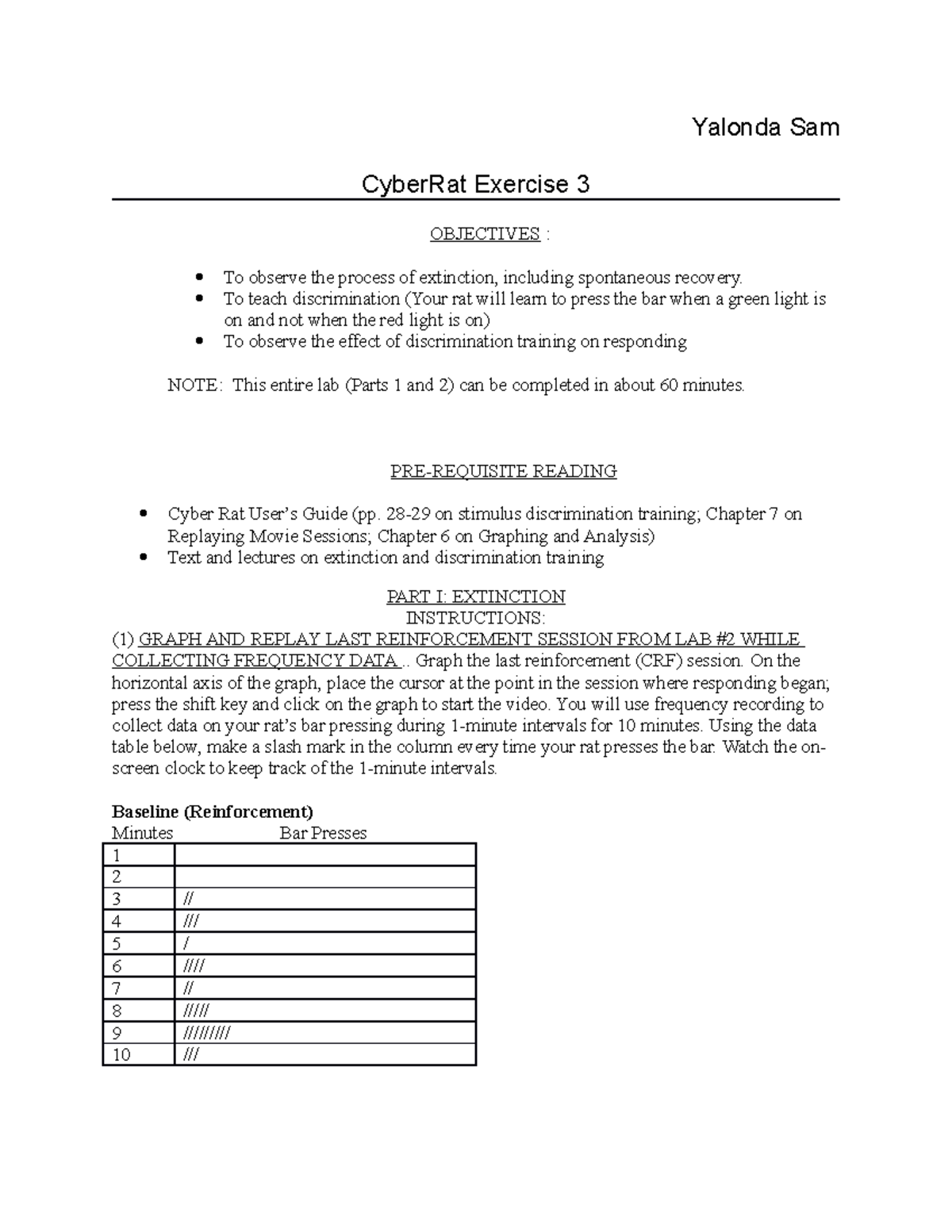 CyberRat PSYC 300 Exercise 3: Extinction & Discrimination Training ...